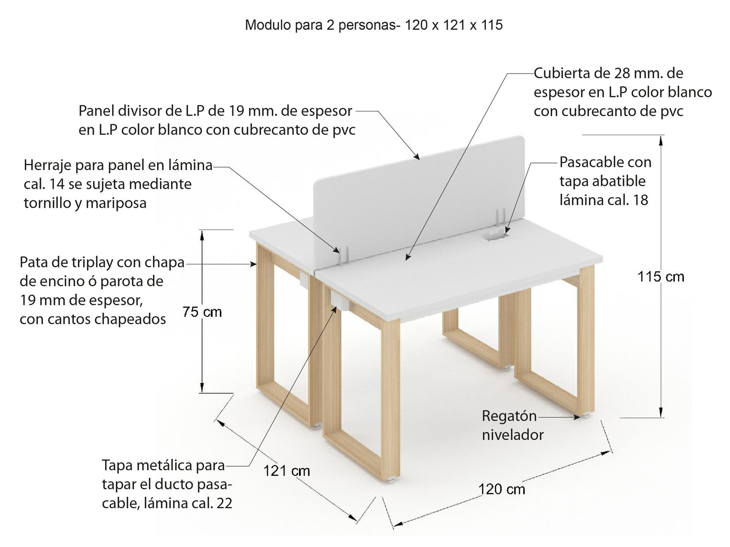 Modulo en Espejo 2 lugares de 180cm 2TPY18