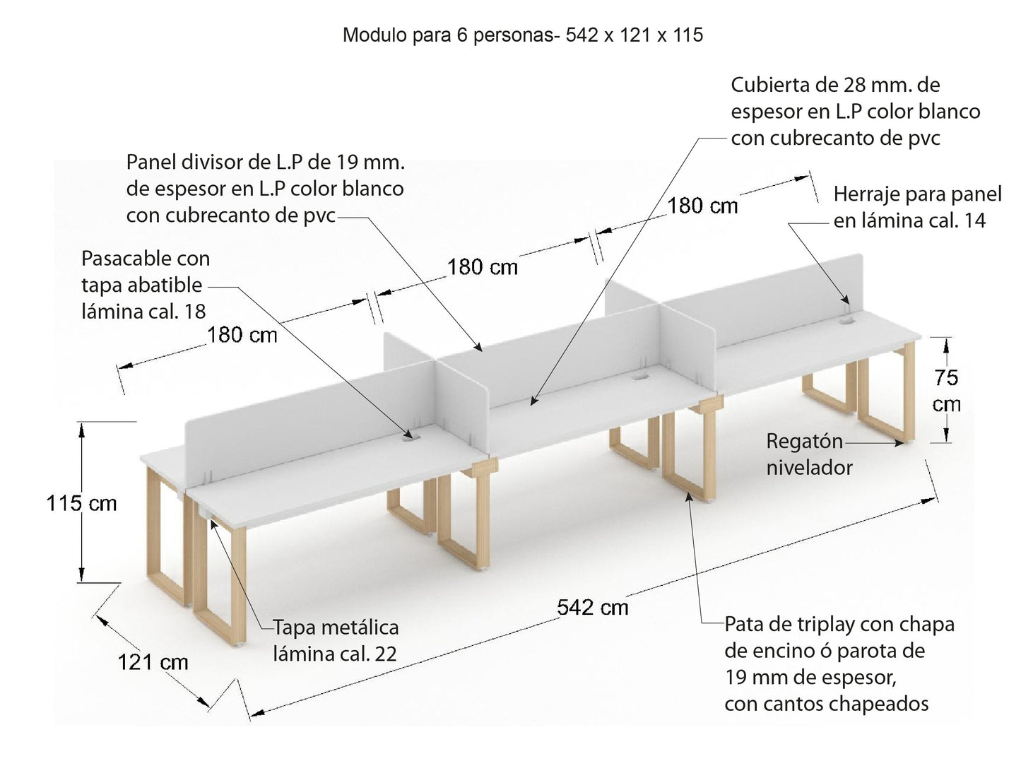 Modulo en Espejo 6 lugares de 150cm 6TPY15