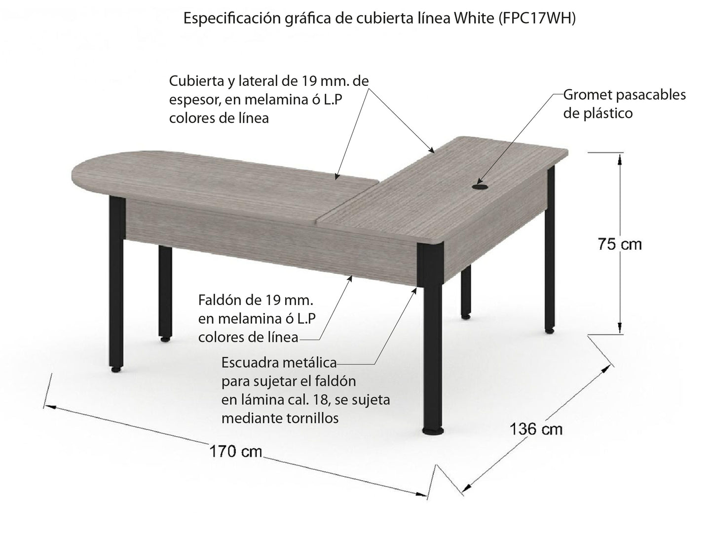 Escritorio con Lateral AFPC17WH