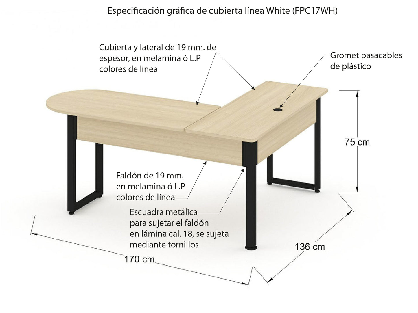 Escritorio con Lateral FPC17WH