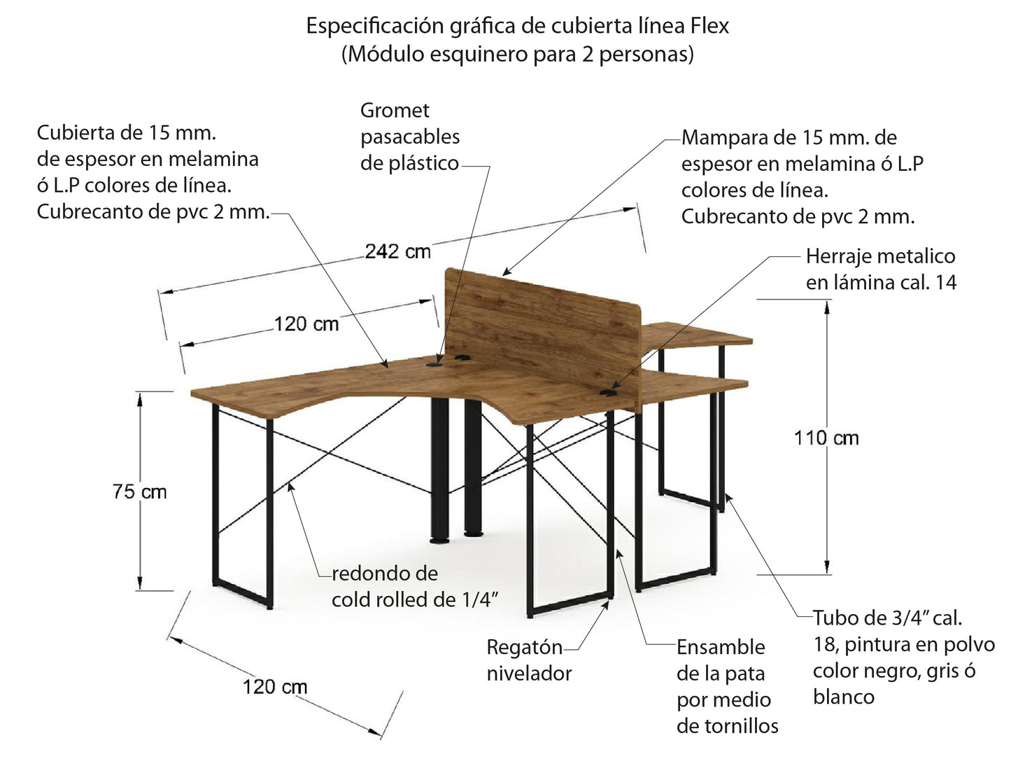 Escritorio Esquinero Doble LXE-242-122